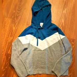 Hippie Rose Teal/Gray / White Colorblock Lighweight Hooded Womans Sweater Jrs Xl